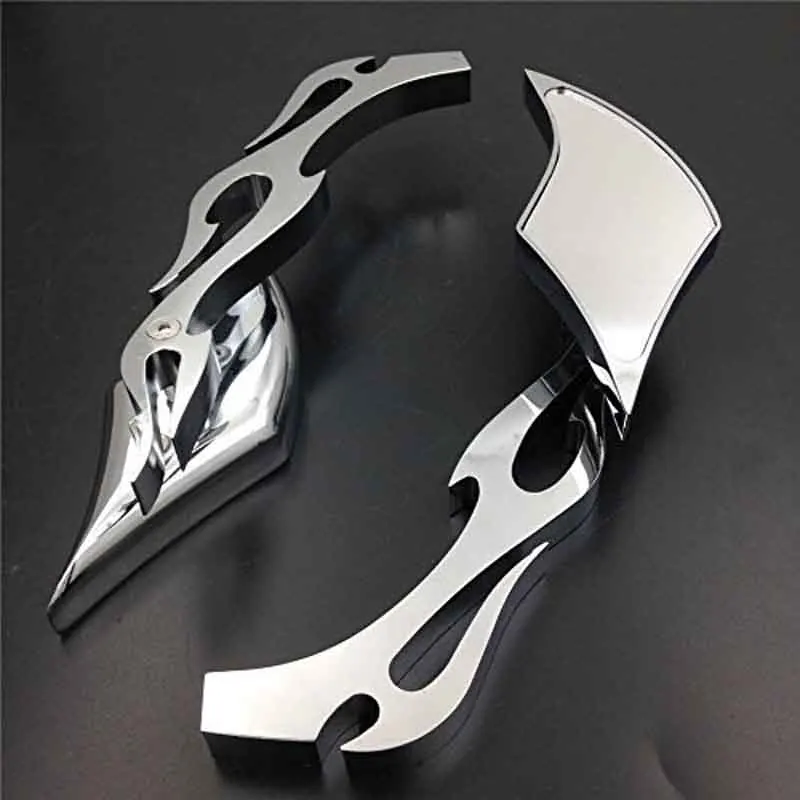 

Chrome Universal Motorcycle Side Mirrors Flame Style Custom Mirror Hayabusa Motorcycle Rearview Mirrors