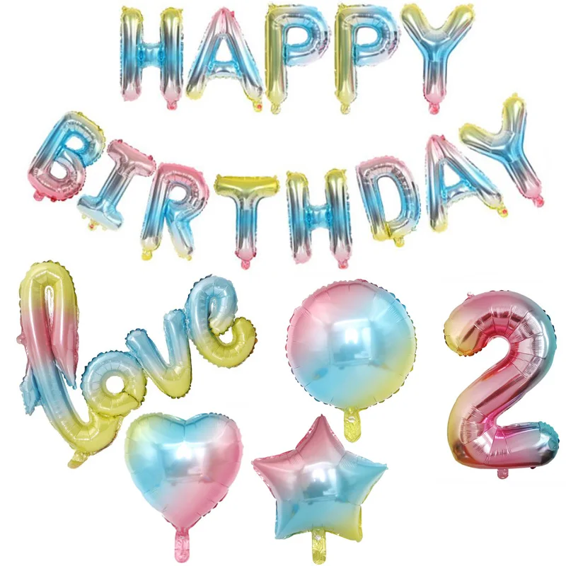 

32inch Rainbow Gradient Love Happy Birthday 20th 30th 50th Letter Foil Number Balloon Wedding 1st Birthday Party Decor Globos