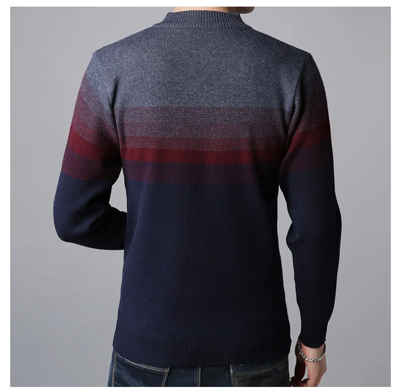 Цвет полоса печати модная повседневная пуловер с косой молнией вязаный свитер осень и зима качество мягкий удобный свитер мужчин M-XXXL