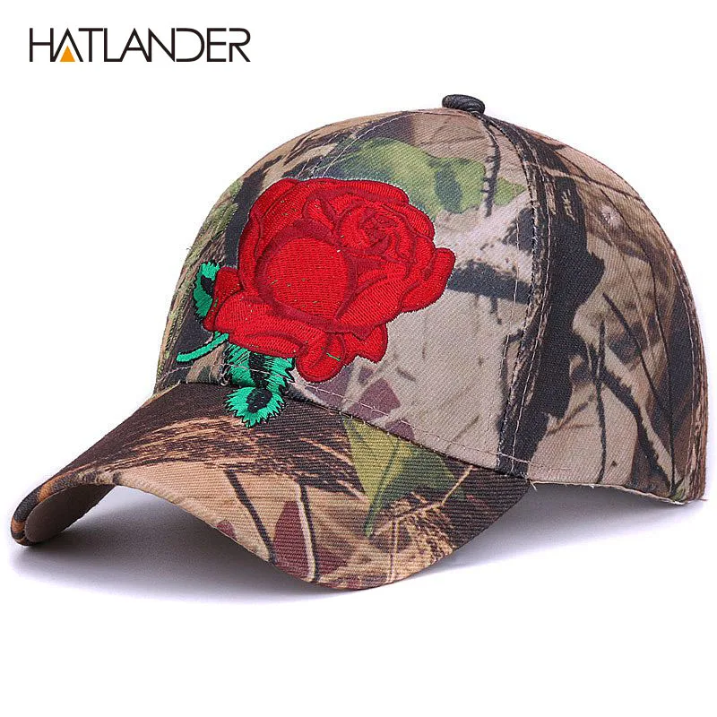 

[HATLANDER]embroidery floral baseball caps for men women sun hats camouflage fitted gorras adjustable outdoor sports camo cap