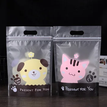 

1000pcs/lot Kitty Bear cute cartoon biscuit bag snack food packaging bags nougat bag snacks zipper bag