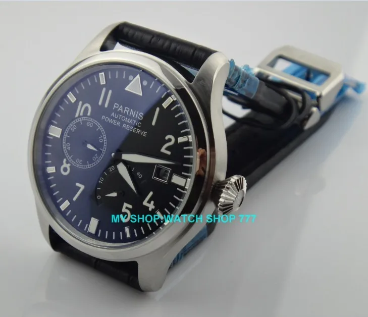47 мм часы Parnis с большим циферблатом пилот автоматический самоходный механизм кожаный ремешок мужские часы высококачественные механические наручные часы