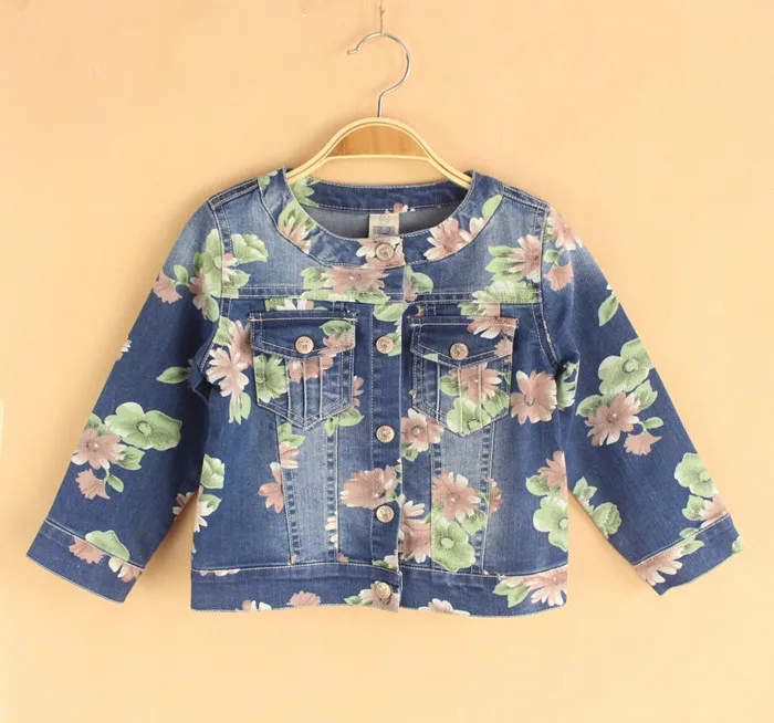 New Arrival Baby Girls Fashion Flower print Denim Jacket Girls Spring