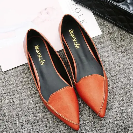 Г., женская модная весенняя женская обувь туфли на плоской подошве с острым носком балетки женские лоферы без шнуровки, повседневная обувь, E520 - Цвет: Оранжевый