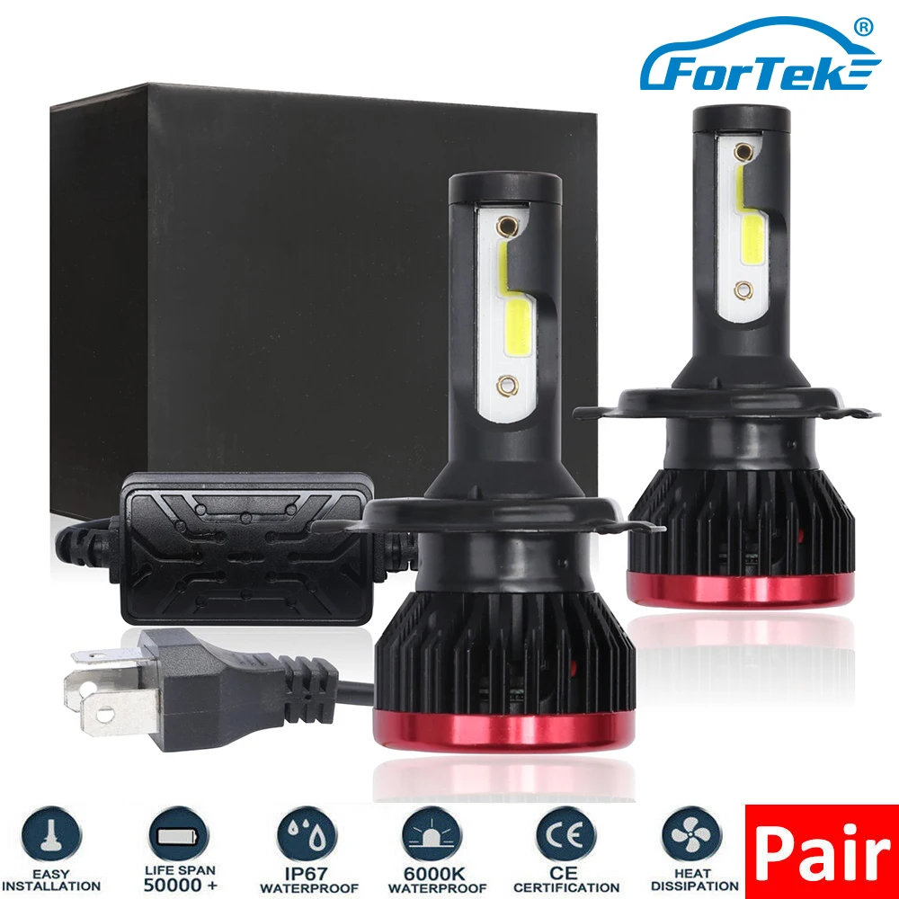 FORTEK Автомобильные фары LED H4 10000LM Супер яркие лампы Hi/Lo белый H7 H11 H1 H3 9005 9006