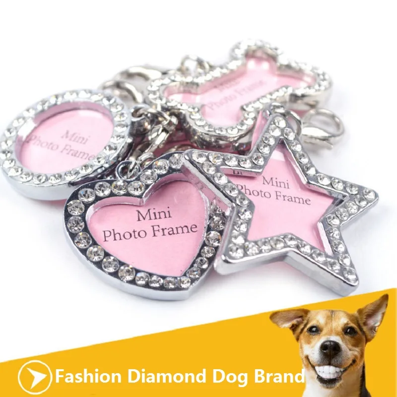 Personnalisé Pet Chien DIY Id Tag Mode Cristal Décoré Anti Perdu Chien