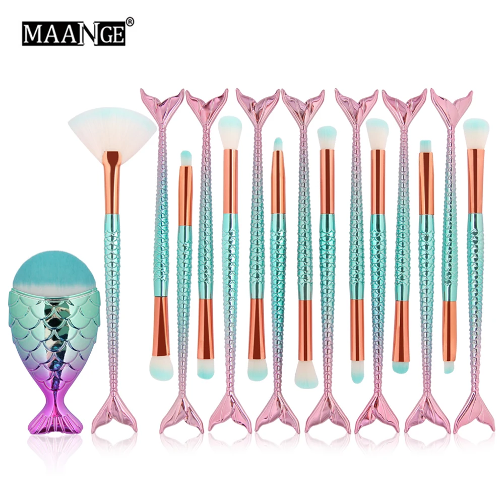 

16PCS/SET Mermaid Makeup Brushes Set Powder Eyeshadow Foundation Concealer Fan Blush Cosmetic Make Up Tool For Beauty Maquiagem