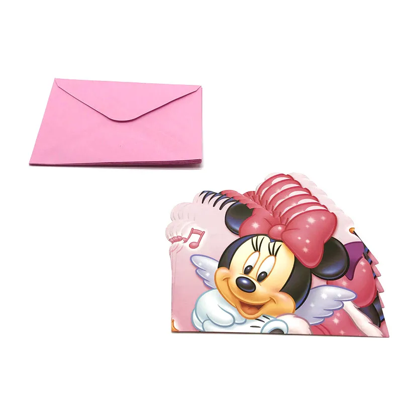 Мультяшная мини-открытка с Минни Маус, пригласительная открытка, открытка с благодарностью, мини-открытка для детей/девочек, для дня рождения, вечеринки, для детского душа, 6 шт./лот
