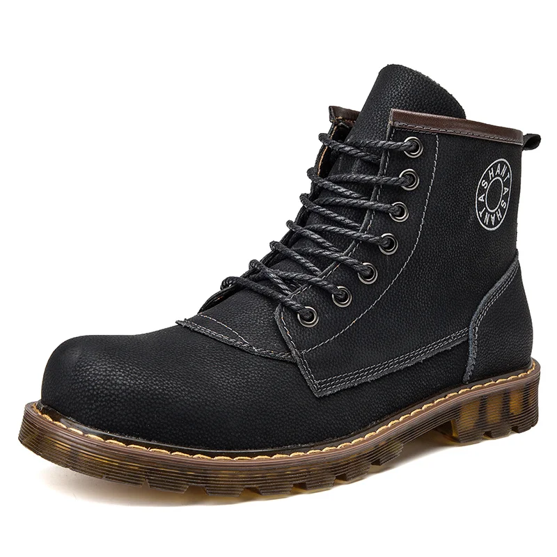 

Men Boots Genuine Leather Martins Boots Fur Super Warm Snow Boots Doctor Martin Work Shoes Lace Up Rubber Ankle Military Boots
