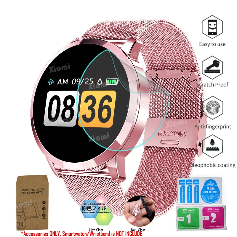 

10Pcs/Lot(5Films+5Wipes)For OLED Q8 Fitness Women Fashion Bluetooth Smartwatch Screen Protector Tempered Glass Protective Film