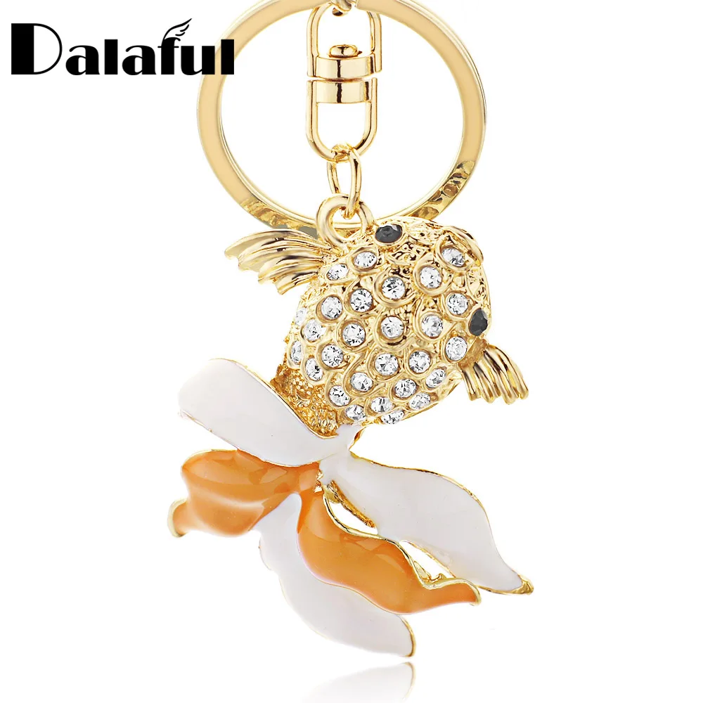 

Dalaful Unique Fish Keychains Crystal Trinket Key Ring Chains Holder Bag Buckle Pendant Metal Keyrings For Car K303