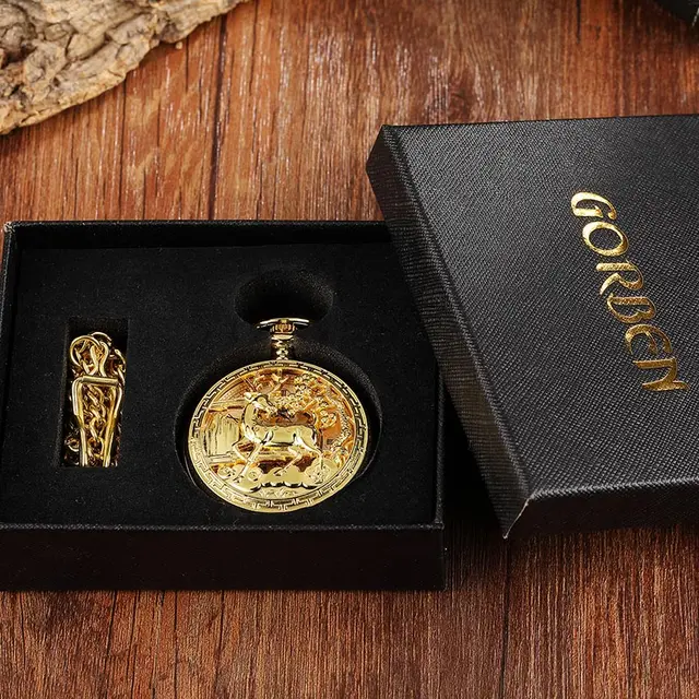 Golden Hollow Deer Pattern Mechanical Pocket Watch Vintage Double Side Steampunk Golden Hollow Deer Pattern Mechanical Pocket Watch Vintage Double Side Steampunk