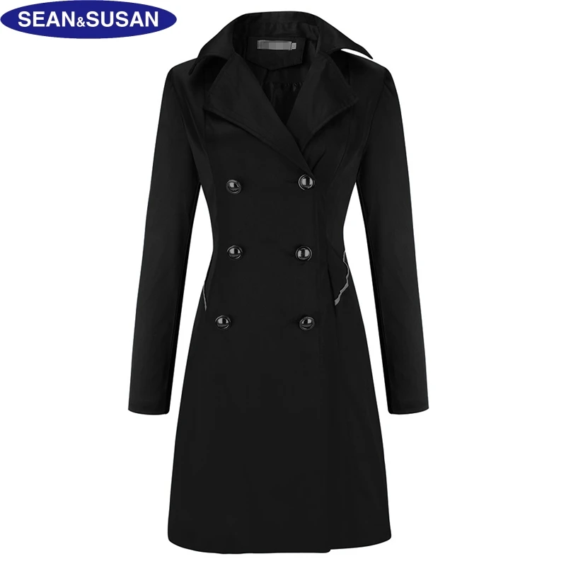 Sean&Susan Autumn Elegant Classic Black Trench Coats For Women Winter