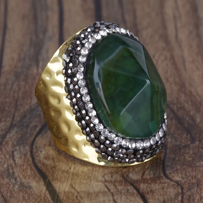 KEJIALAI, irraglular, натуральный пресноводный жемчуг, амулет, ПАВЕ, стразы, молоток, регулируемое, открытое, большое Золотое кольцо, манжета для женщин и мужчин - Цвет основного камня: Green Agate Gold