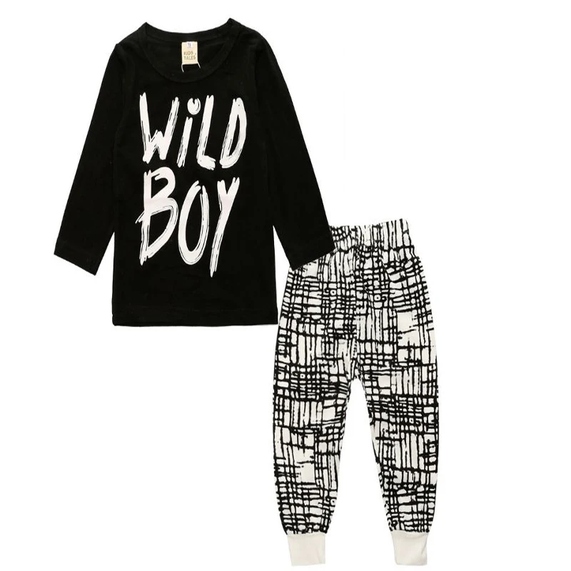 2018 spring Newborn Toddler Baby Boys Clothes Long Sleeve WILD BOY Letter T-shirt+plaid Pants 2pcs suit Infant Baby Clothing Set