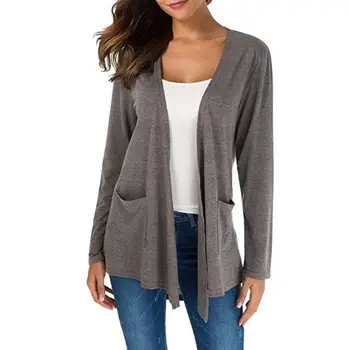 

Womens Long Sleeve Classic Solid Color High Low Drape Cardigan Open Front Pocket 3 Colors S-XL Size