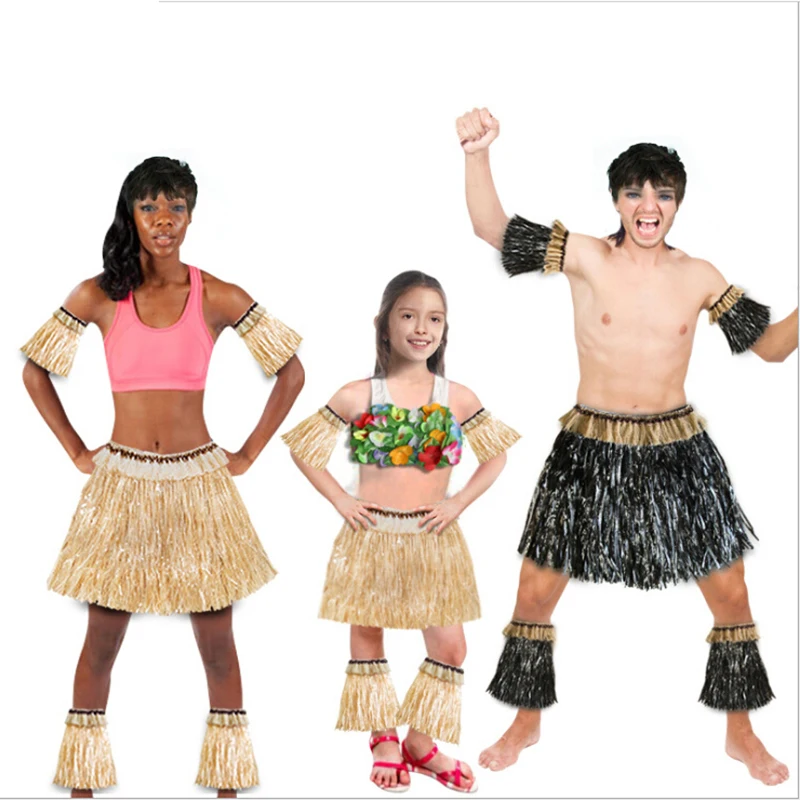

New Plastic Men Women Hawaiian Elastic Arm Gloves Sleeve Feet Cover Grass Skirt Summer Grass Skirt Suit Holiday Party Decor