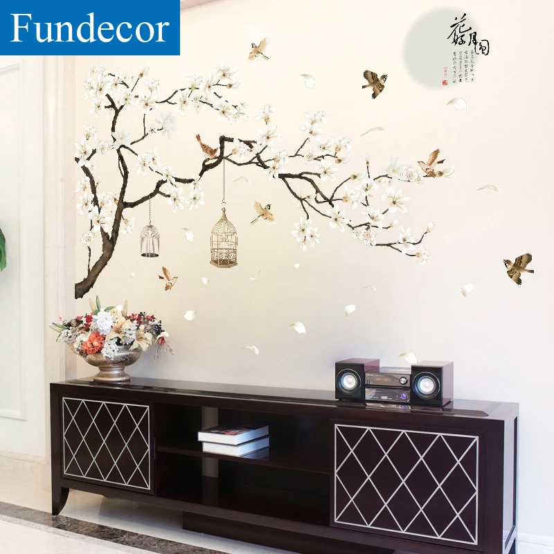 [Fundecor] цветущие цветы и полная луна наклейки на стену домашний декор для гостиной