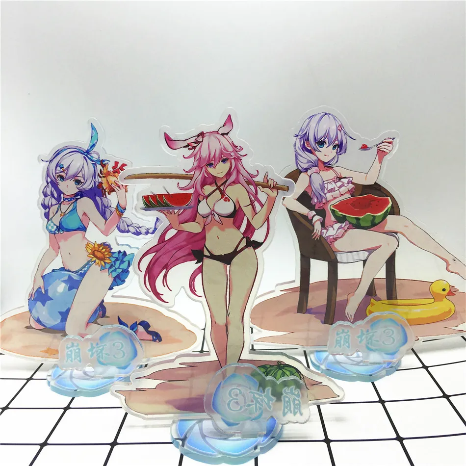 

15cm Honkai Impact 3 Kiana Kaslana Raiden Acrylic keychains Plate Stand key Home Desk Decoration ornament