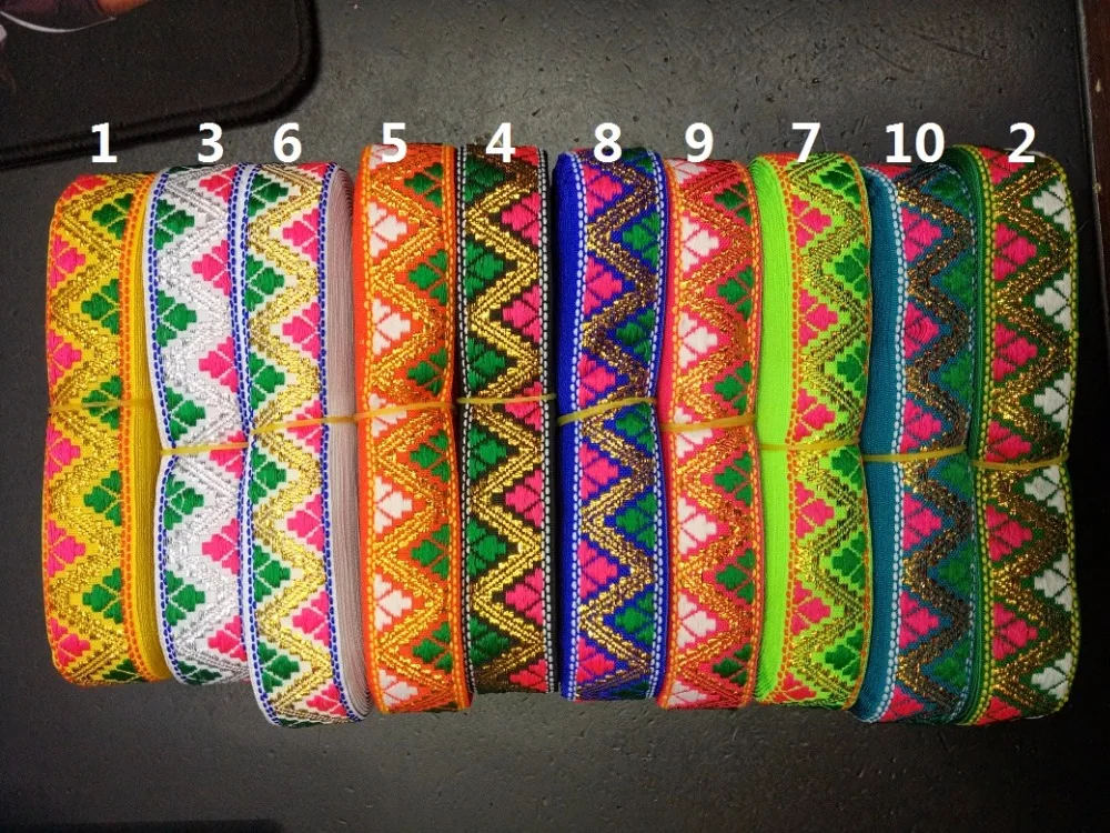 23mm 7/8' Colorful Gradient Rhombus Zigzag Ethnic Trim Filigree Lace Bedding Costume Laciness National Jacquard Ribbon Webbing | Дом и сад