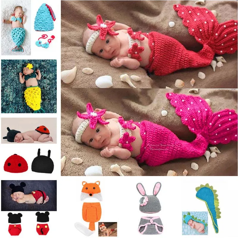 Crochet Knit Newborn Mermaid Tail Costume Baby Photography Props Clothes Animal Design Studio Accessories SG059 | Детская одежда и