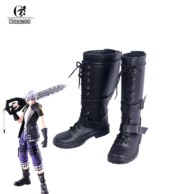 

ROLECOS Game Kingdom Hearts Cosplay Shoes Riku Cosplay Black High Boots for Men Cosplay Shoes Customized Made Size High Boots