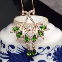 Натуральный многоцветный Подвеска из диопсида S925 Серебряный натуральный драгоценный камень кулон Цепочки и ожерелья Модные Пара Феникс для женщин ювелирные изделия