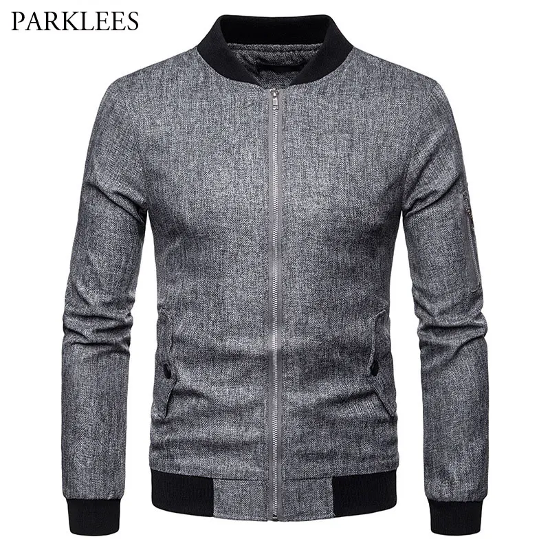 Comfortable Linen Jacket Men Mandarin Collar Mens Gray Zipper Jackets
