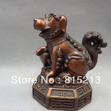 Ван 000188 Китайские Бронзовые Животные Статуэтка Триграмм Знак Фу Монета YuanBao Собака PiXiu Статуя