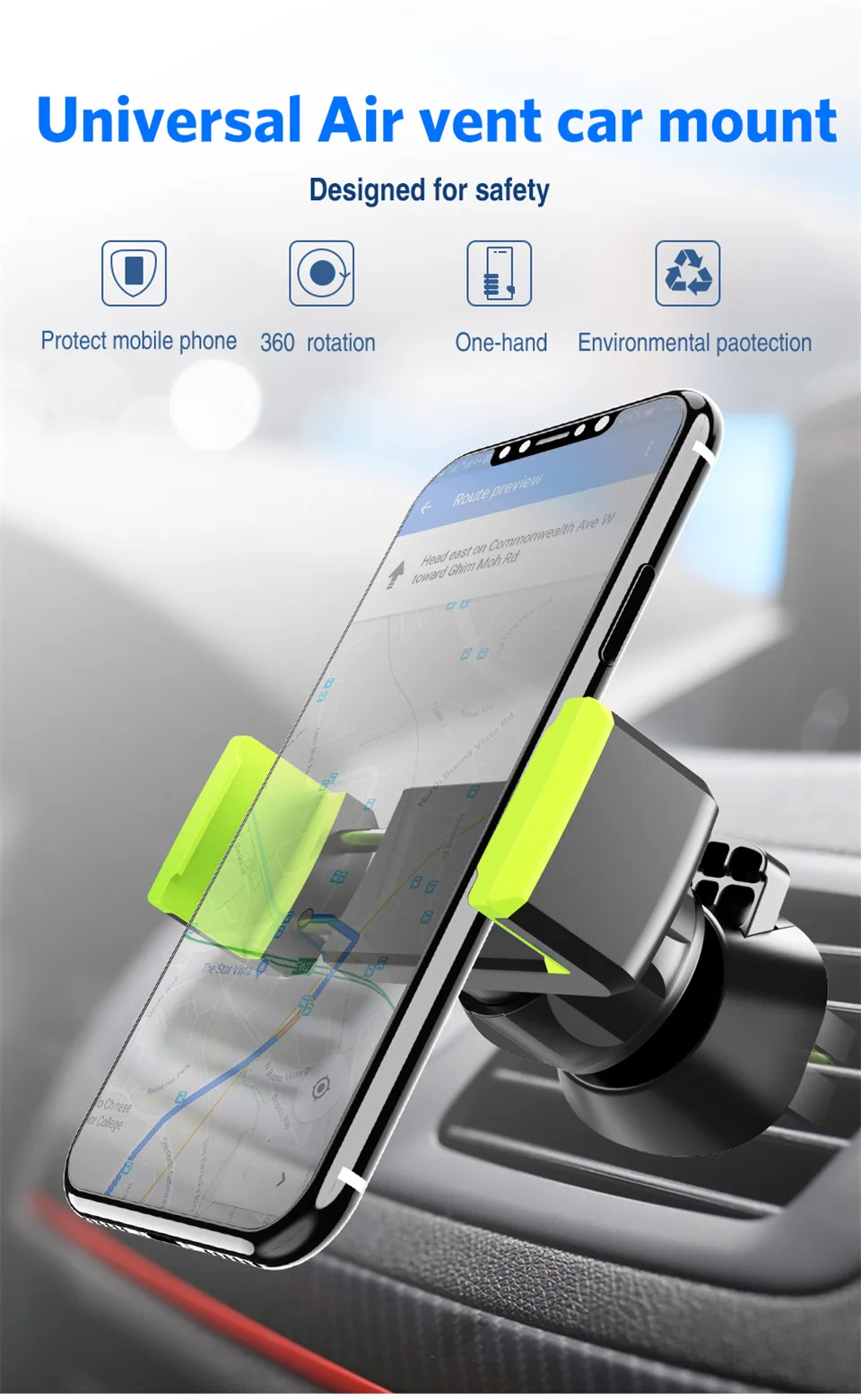 USLION Car Phone Holder for iPhone 8 X 7 6 360 Degree Mobile Phone Holder Air Vent Mount Holder for Samsung Xiaomi Huawei Holder