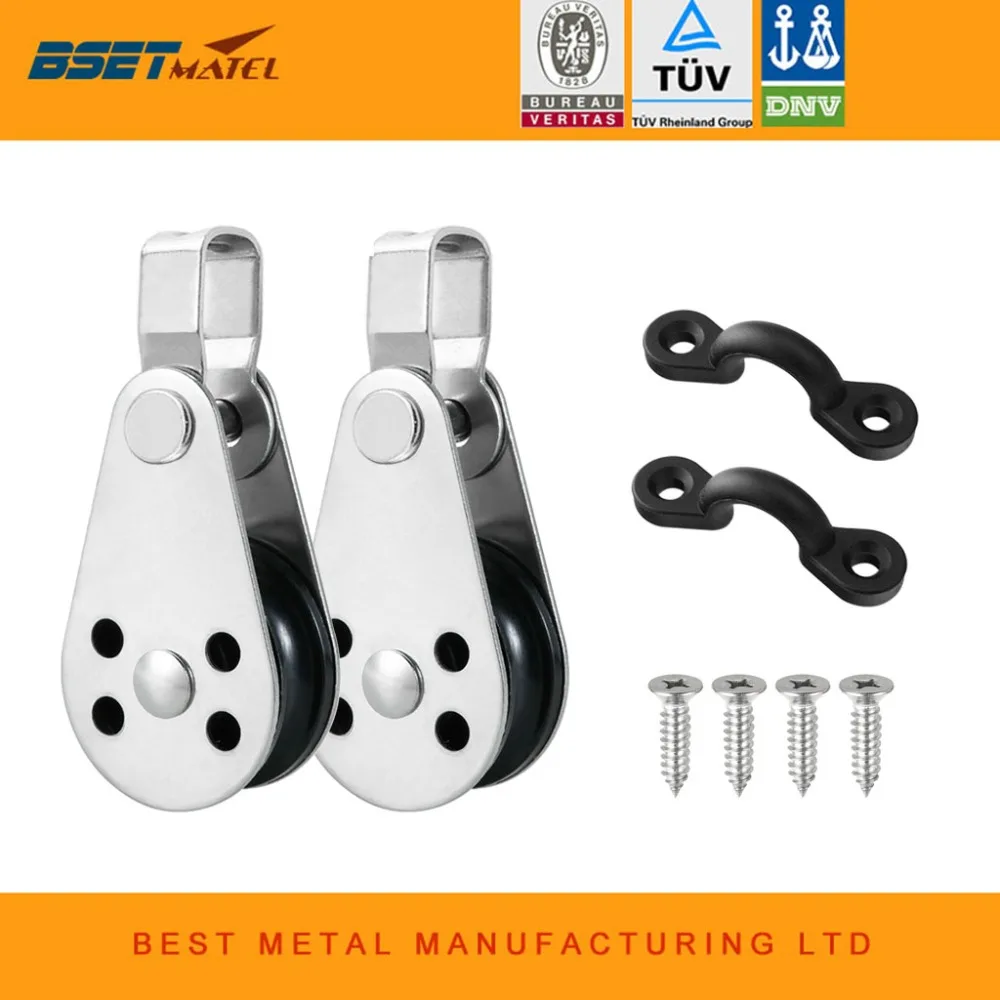 

BSET MATEL Kayak Canoe Anchor Trolley Kit 2 Stainless Steel Pulleys Blocks 2 Nylon Pad Eyes Boat Kayak Accessories