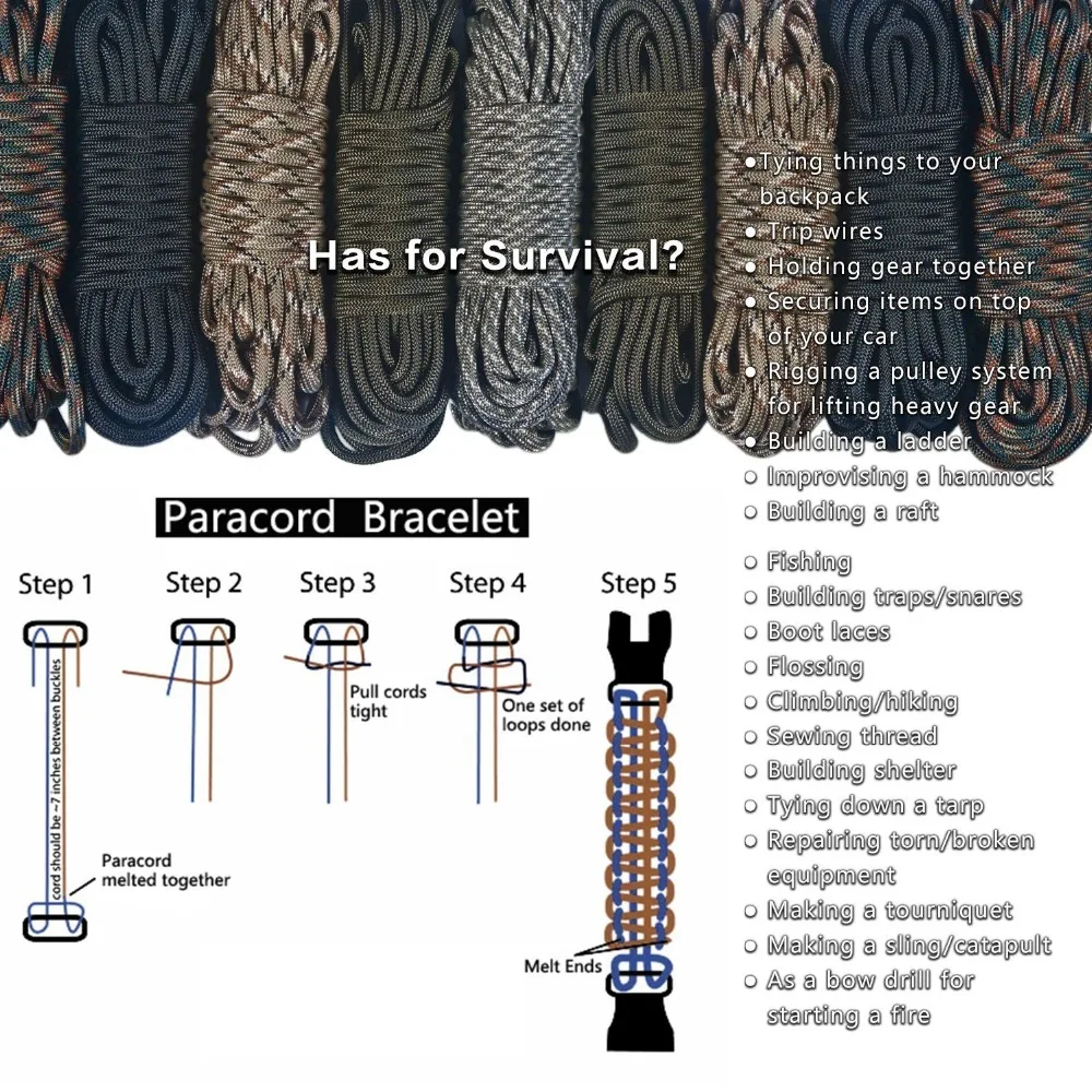 Paracord Rope 550 Camping Survival Kits Parachute Wristband Rescue Bracelet Whistle Compass Outdoor camping survival tools