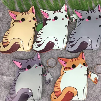 

Women Coin Purse Cartoon Cute Cat Mini Key Holder Purse for Girls Leather Zipper Small Coin Storage Bag Pouch bus card bag