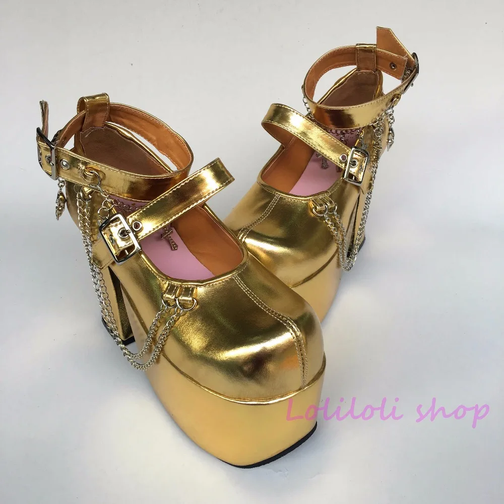 Multiple 1f73x Arco En Hebilla Japonés Punk Zapatos Forma Sandalias Personalizado Diseño De Tacón Oro Princesa Especial Lolita Alto pxaqfPfT
