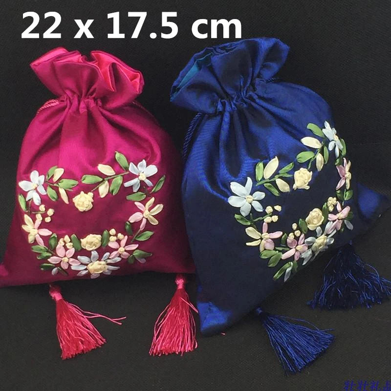 Handmade Ribbon Embroidery Drawstring Gift Bags Christmas Bags Gift