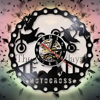 

Motocross Art Decorative Wall Clock Motorcycle Vinyl Record Wall Clock 3D Wall Watches Handmade Unique Gift For Motorbike Lover