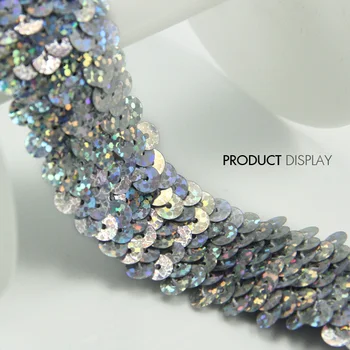 

Sequin Beaded Elastic Stretch 3 Row Glitter Silver Lace Banding Tape Ribbon Trim for Costume Dress Sewing Supplies 30yard/T705