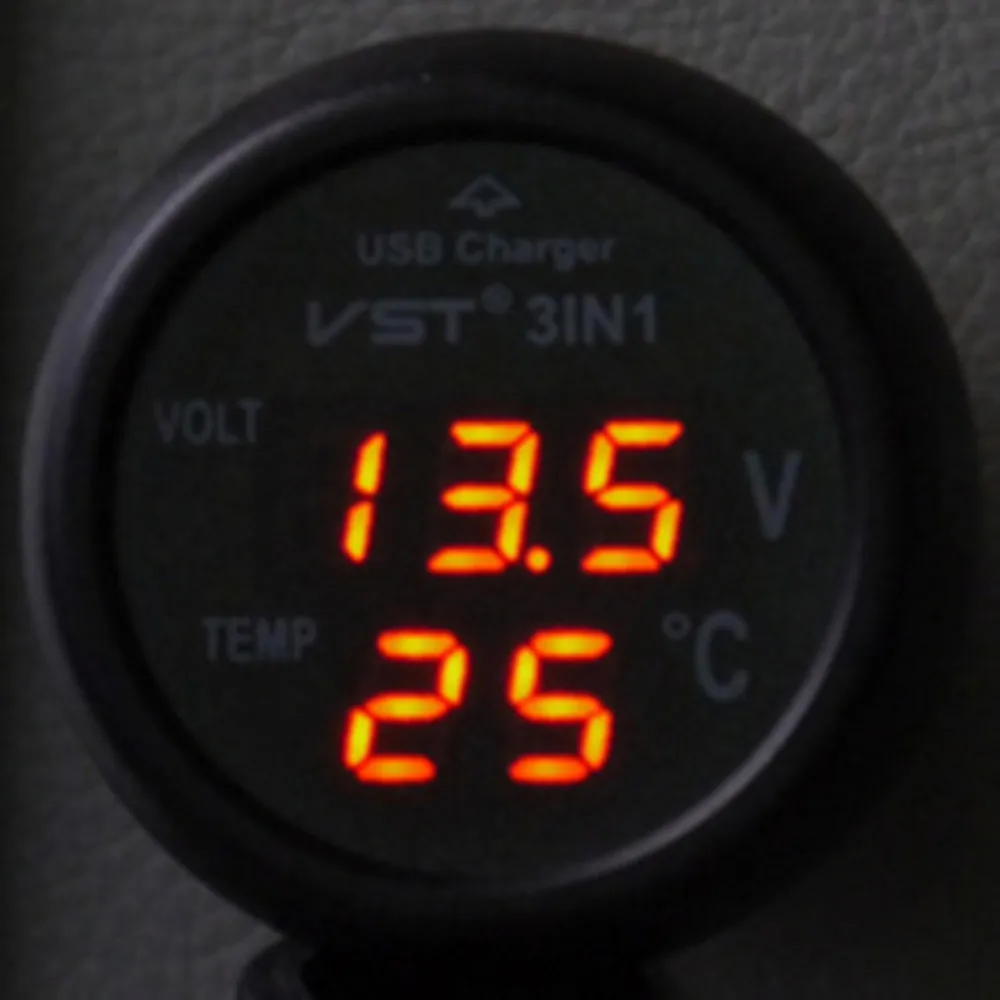 USB 3 в 1 цифровой светодиодный автомобильный Вольтметр термометр Автомобильный