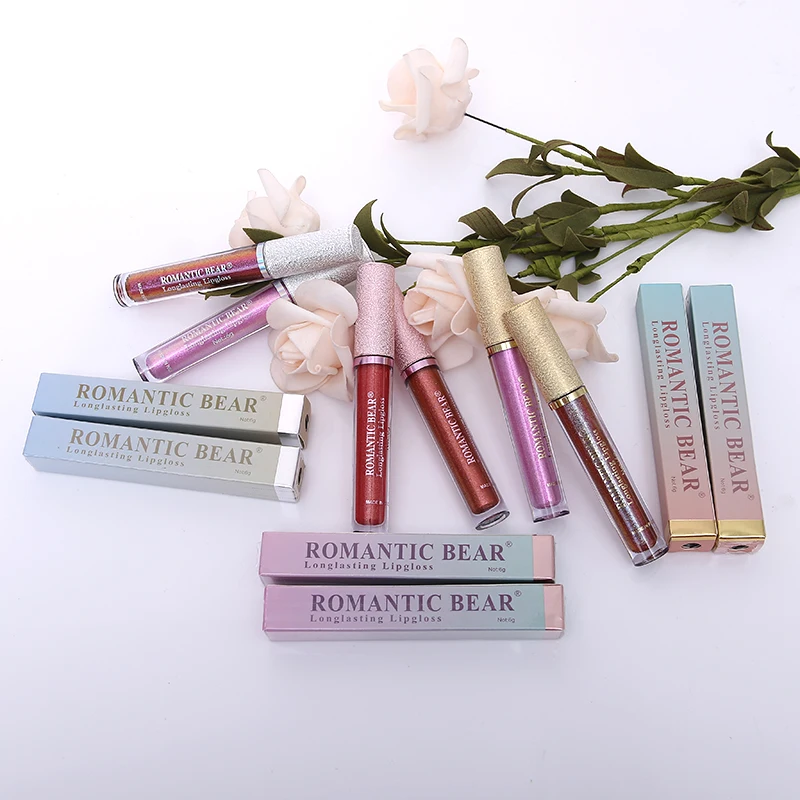 12Pcs/set ROMANTIC BEAR Liquid Metallic Lip Gloss Long Lasting Waterproof Pigment Nude Metal