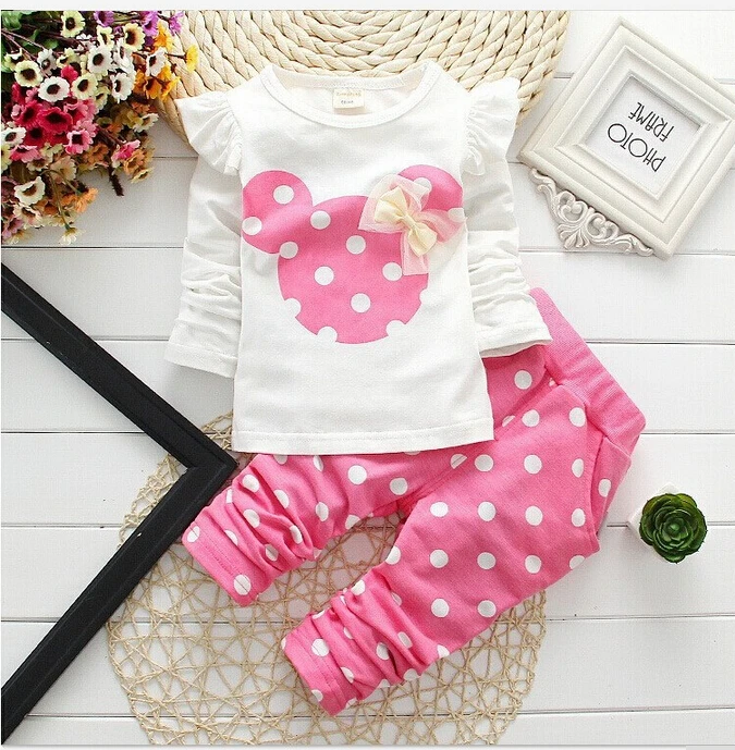 Girls clothing sets Mickey Children Clothes Set Cotton Bow Tops T shirt Leggings Pants Baby Kids 2 Pcs Suit Costume For 0-4 Year clothing sets beach	