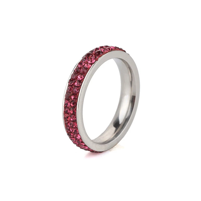 H:HYDE Full Size 2 Row Clear Crystal Stainless Steel Wedding Rings For Women Fashion Jewelry CZ Crystals Men Ring anillos mujer