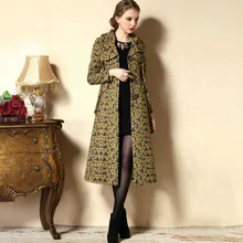 2016 New Arrival Women’s Fashion Print Jacket Coat Elegant Plus Size Winter Overcoat Fancy Long Sleeve Single Breasted Outwear