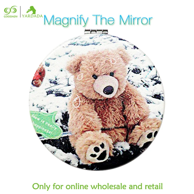 1pc PU leather make up lovely bear mirror double sided enlarge folding