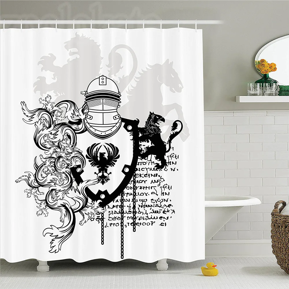 

Medieval Decor Shower Curtain Set Heraldic Helmet Coat Of Medieval Knight With Ornate Pattern The Past Old Times Graphic Bath