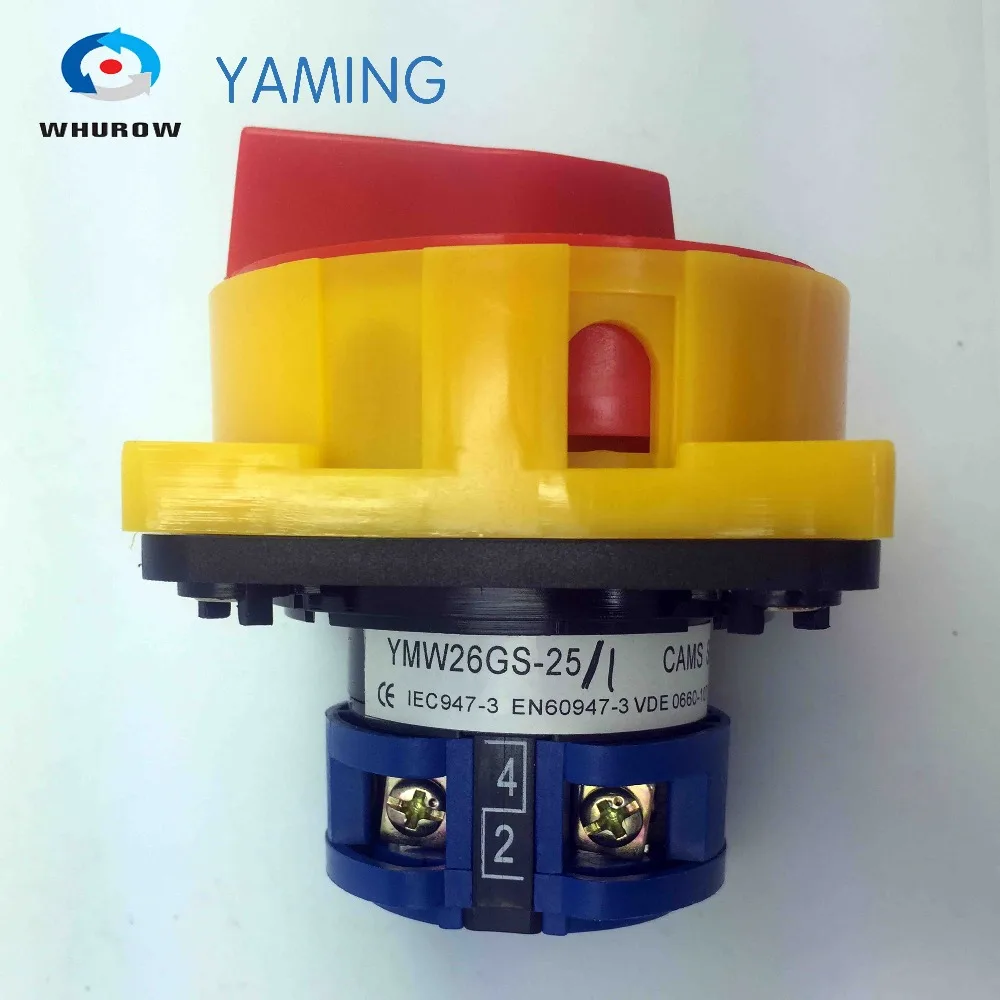 

Yaming electric LW26-25/1GS padlock changeover rotary switch 660V 25A 1 pole 2 position on-off control motor cam switch