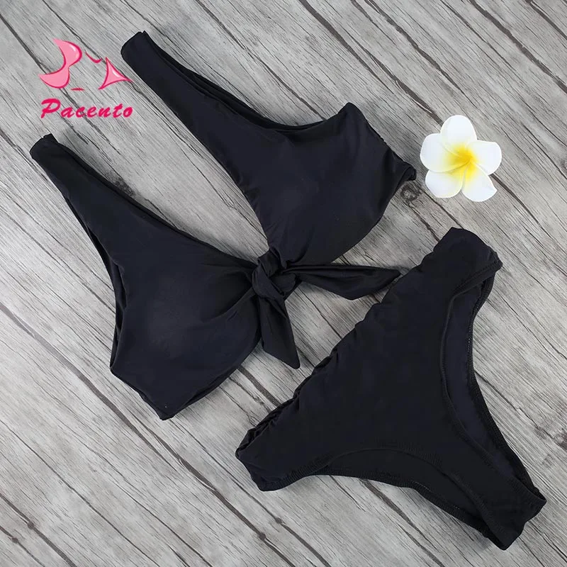 

Pacento 2018 Solid Bikini Sexy Bathing Suits Bow Swimsuit Women High Waist Swimwear Female 3 Colors Beachwear Bademode XL Plavky