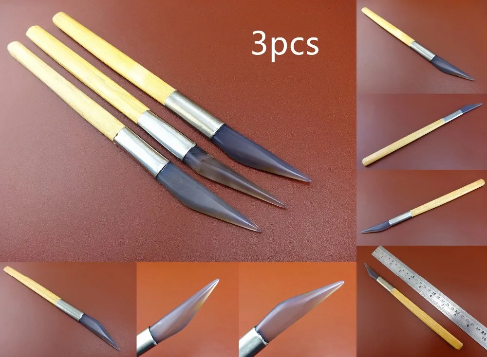 3pcs Leather Craft Natural Agate Burnisher Polishing Knife Tool Set F