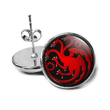 

US Drama Game of Thrones stud earrings 1pcs/lot handmade jewelry Steampunk bronze for womens mens earrings 12mm/0.47inch Dr Who
