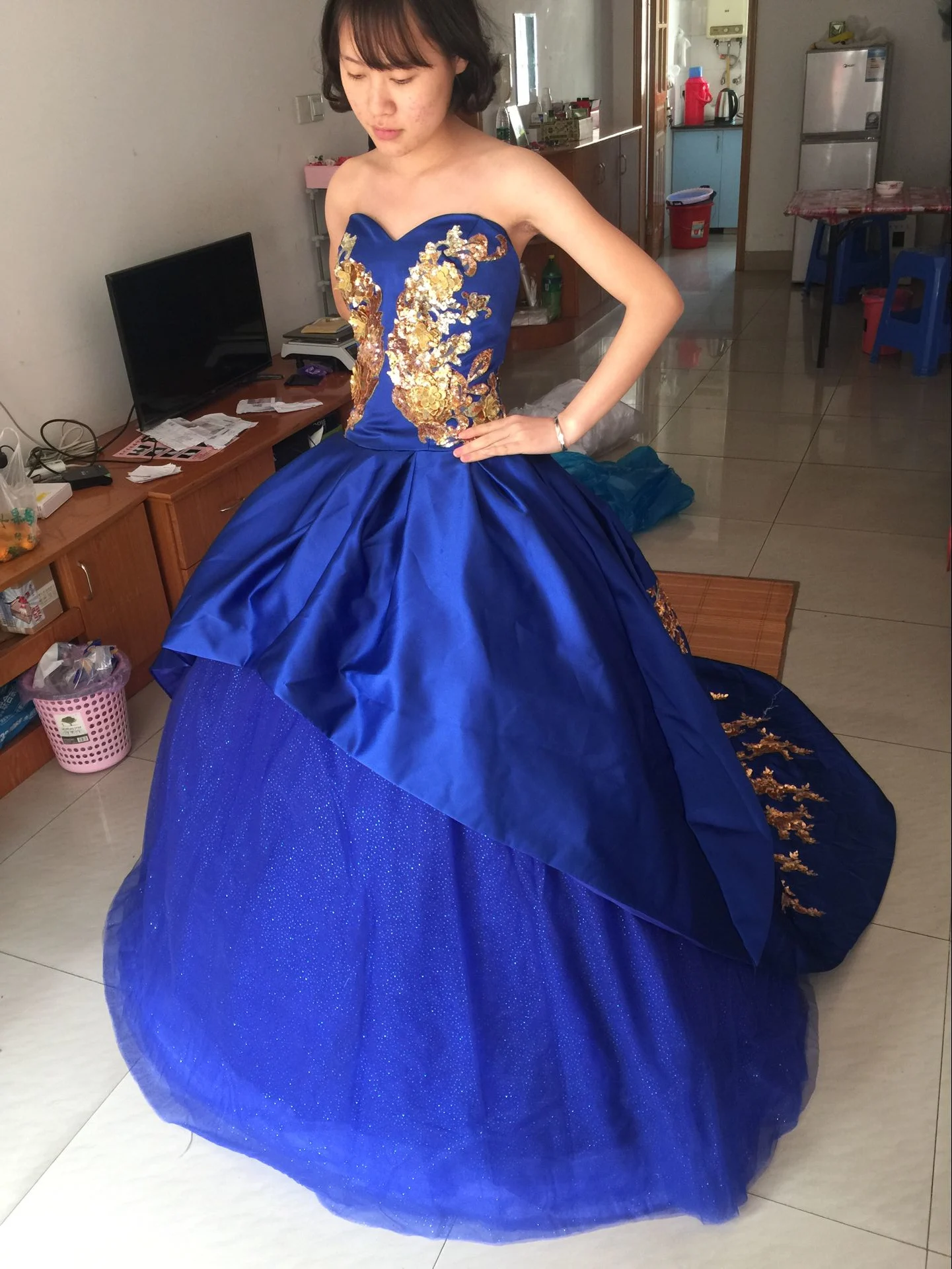 Fashion Quinceanera Gowns Ball Gown Royal Blue Quinceanera Dress Satin