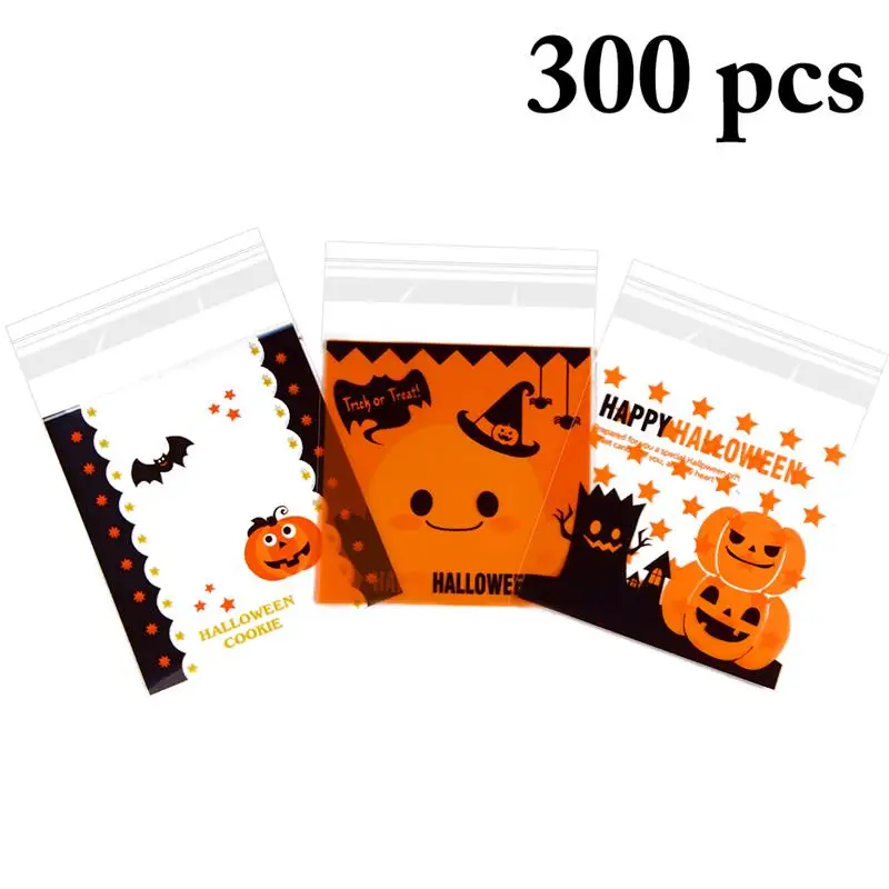 

300PCS Cartoon Baking Candy Bags Halloween Treat Bag Creative Plastic Self Adhesive Cello Bag Cookie Bag Party Gift For Guests